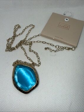 14th & Union Gold-Tone Necklace with Bright Blue Teardrop Pendant NWT